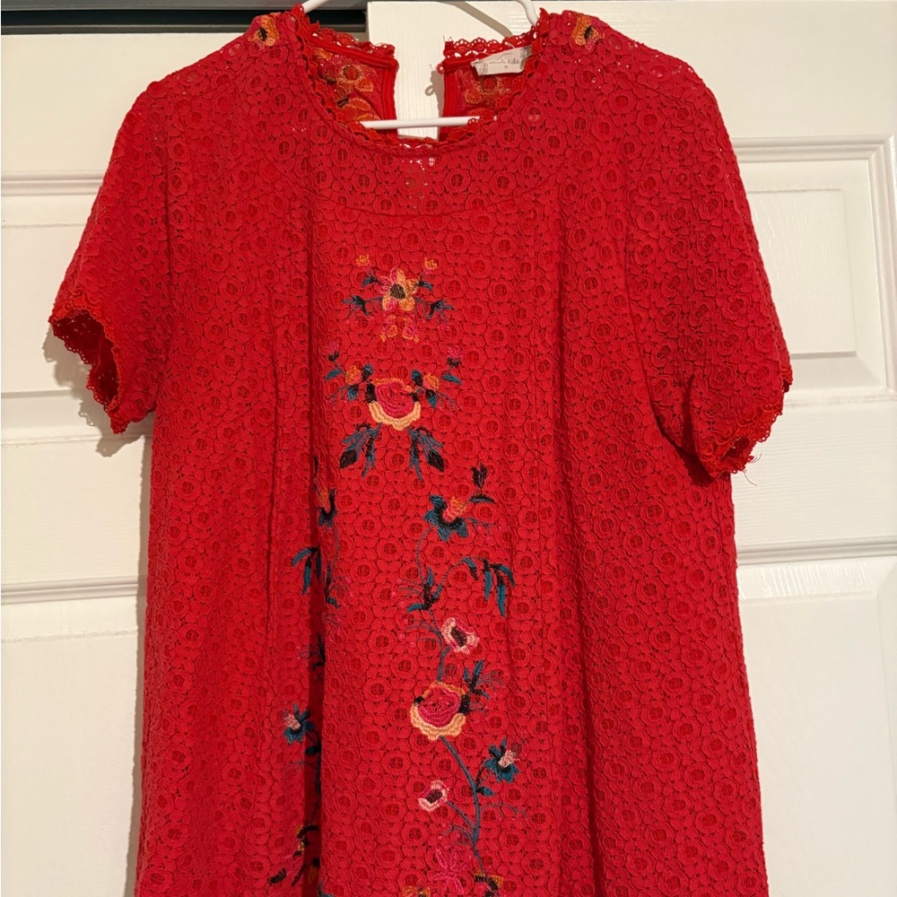 Altar'd State Red Embellished Short Sleeve Blouse